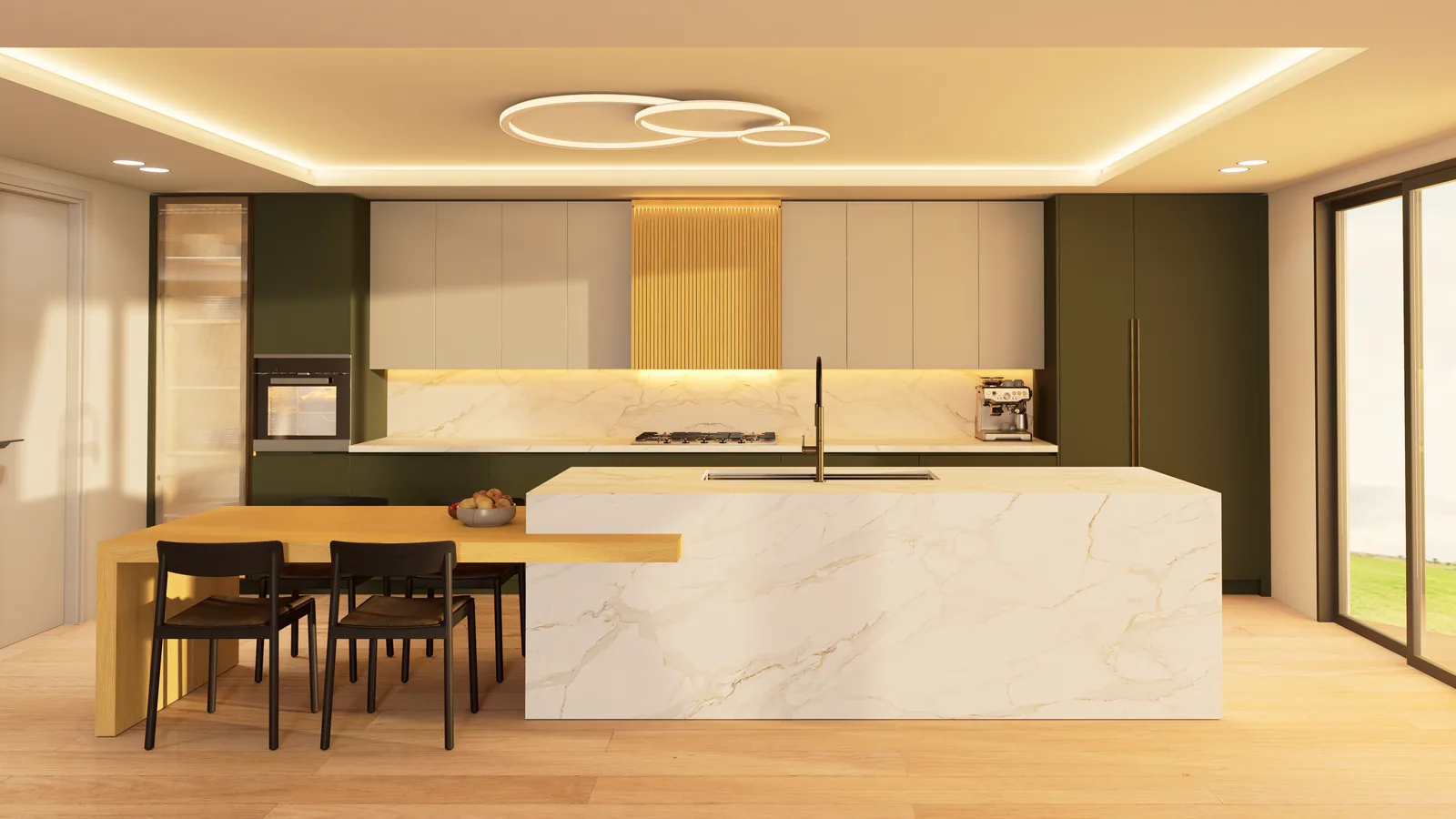 Option 2: sage lower cabinets, cream uppers, brass hardware